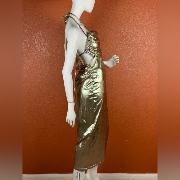 CHERLEY Women's Lucie Metallic Ruched & Cutout Midi Dress in Gold Size S.  B36 - Picture 13 of 14